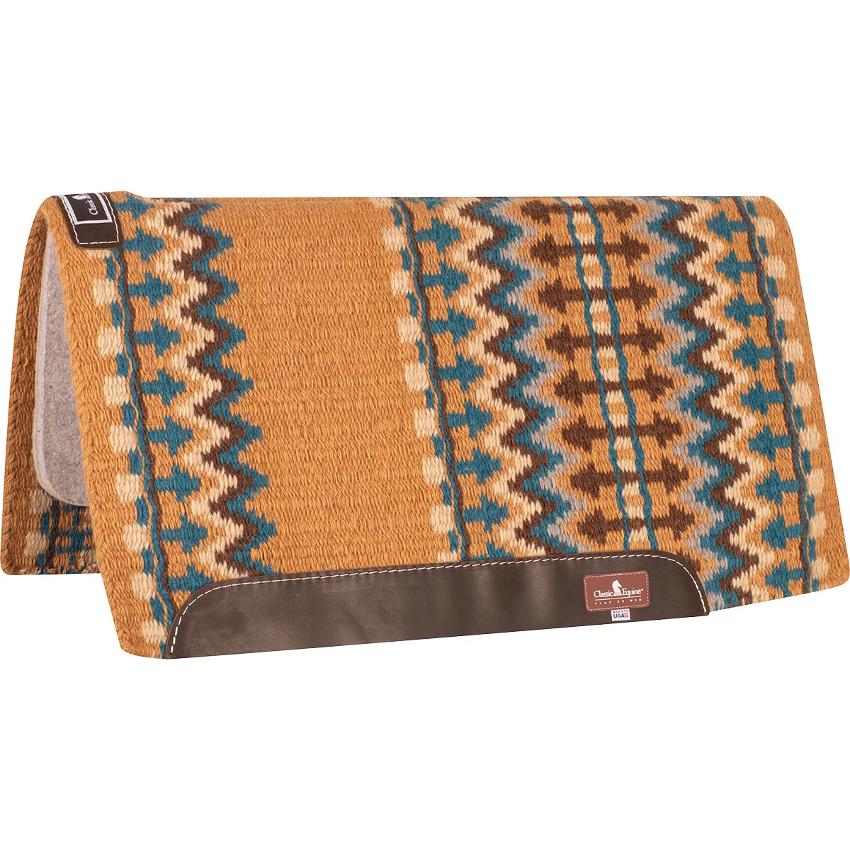 Classic Equine Wool Top Saddle Pad, 34" x 38", Buckskin & Ocean